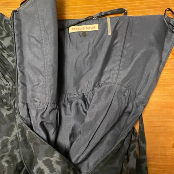 Rebecca Taylor Silk Leopard Gathered Mini Dress in Blue Size 4 - Picture 7 of 9